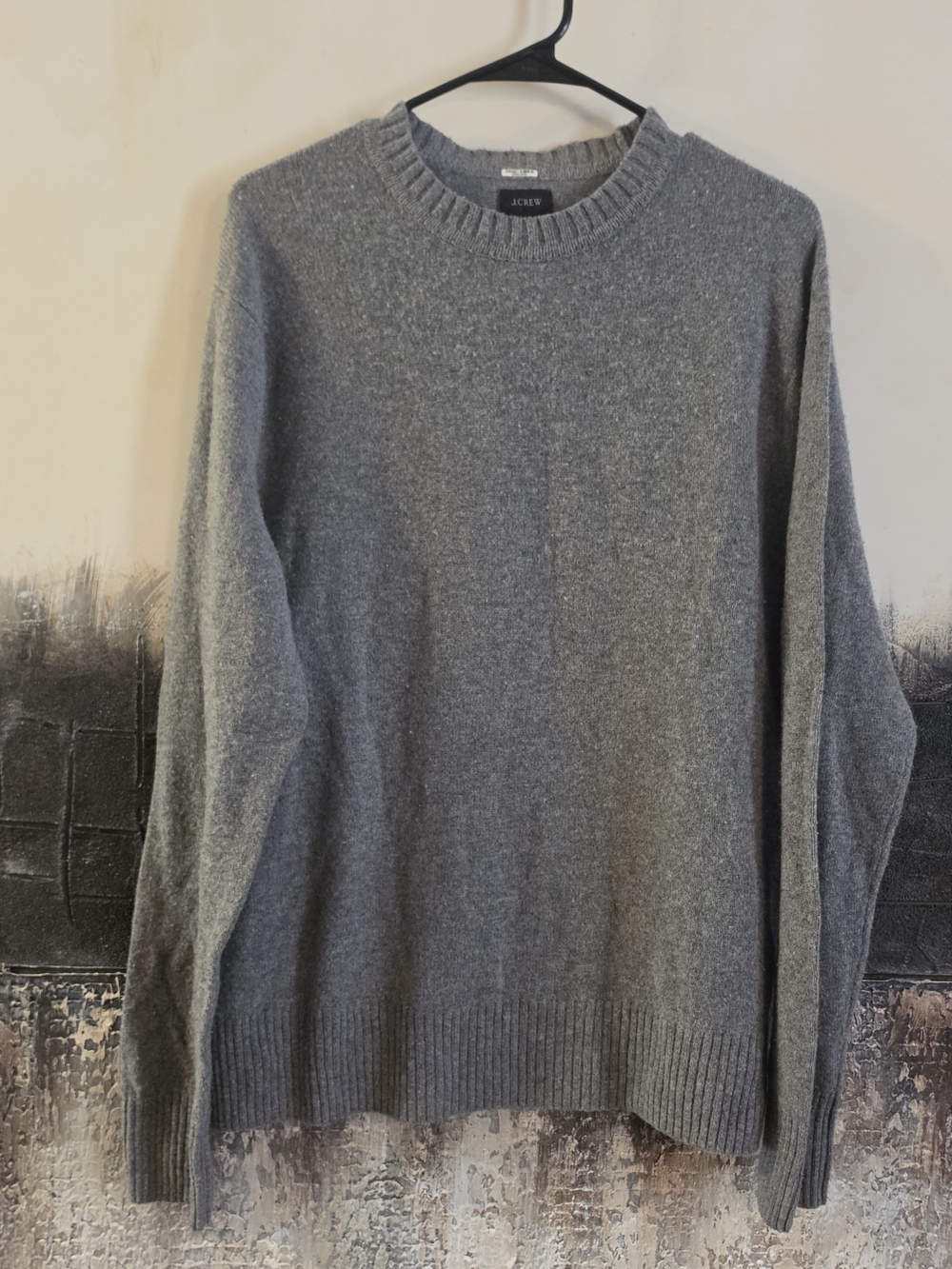 J.CREW Knit Pullover Sweater Gray Crew Neck Merino Wool Blend Logo Men’s L